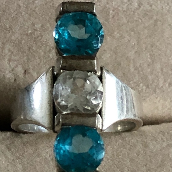 NWOT Sterling Silver Lab Created Pariba & White Topaz Ring - Picture 4 of 8